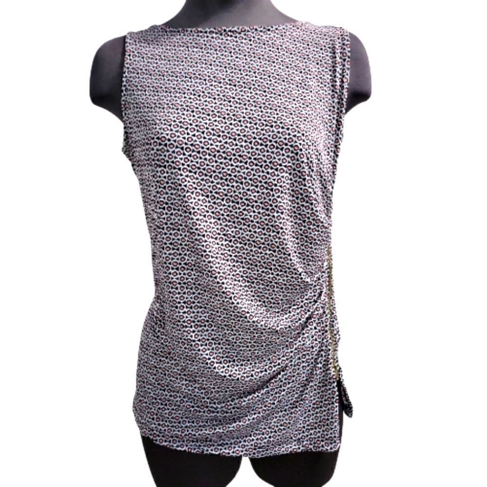 EC JONES NEW YORK SLEEVELESS IKAT CORAL COMBO W/ SIDE ZIPPER SZ.M